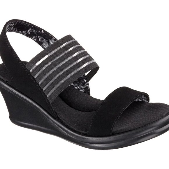 Skechers Shoes - Skechers Women's Black Rumblers 38472 Wedge Classic Slingback Sandal Size 10